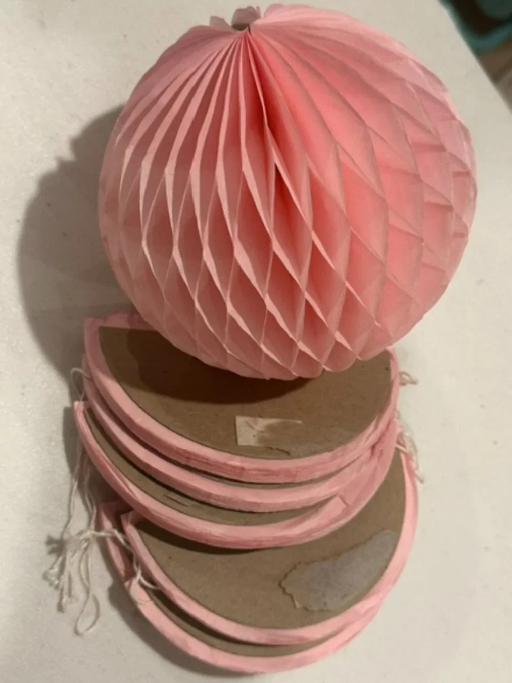 Gently Used EIGHT (8) Light Pink Paper Honeycomb Ball 5